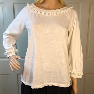 Boden Pom Pom Trim Boatneck T Shirt Sz 4